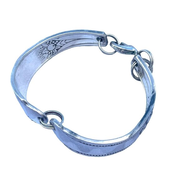 Vintage Handmade Silver Spoon Bracelet Adjustable Flower Design Unique Jewelry G - Picture 5 of 6